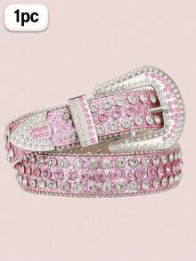 1pc  Blingbling    Party    PU Leather    Grommet Eyelet    Women's Women's SK2 Belt With Diamonds Belt With Diamonds  Western Studded Belt - 粉色 - 查看 11