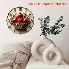 2D Flat, Room Decor, 1pc, A Painting Of Apples In A Basket On A White Background., 9.8-Inch, Non-Luminous, 2D Wooden Flat Silent Wall Clock, Wooden Quartz Design, Perfect For Spiritual Homes/ Holiday/ Living Room/ Coffee/ Bedroom/ Gifts Decor. - Wooden Wall Clock - View 6