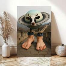 1pc Italian Rot Brain Creature La Vacca Saturno Saturnita Wall Decor Poster Art Size Wood Frame Wall Art - Bathroom Modern Wall Art, Living Room Home Wall Decoration. Ideal Gift For Friends And Family Poster Canvas Wall Art For Bedroom Decor Bar Office Room Decor Gift - 米色 - 查看 4