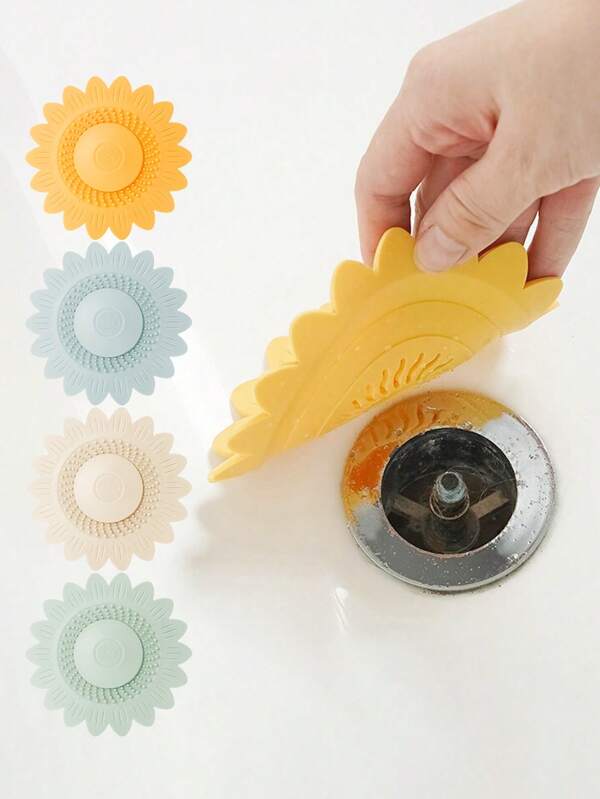 1/2 piezas Tapa de drenaje de silicona con diseño de girasol, nuevo tapón de drenaje anti-olor, filtro de prevención de obstrucción del fregadero de la cocina, alfombra anti-olor para el baño, tapa de sellado anti-insectos para el baño