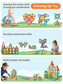 42/74/126/158 khối đồ chơi từ tính cho trẻ em, đồ chơi xây dựng thiết kế cho trẻ em, bộ khối từ tính có hộp đựng, khối từ tính mạnh, đồ chơi STEM, đồ chơi học tập và giáo dục, phát triển trí tuệ, quà tặng sinh nhật mùa tựu trường cho bé trai và bé gái (màu ngẫu nhiên) - Nhiều màu - Xem 10