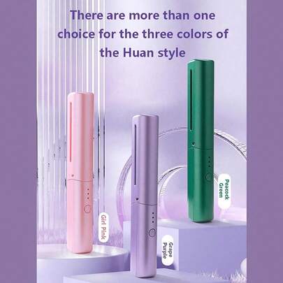 可充电迷你直发器 - 无线便携旅行电动梳，适用于毛躁发质，抚平毛躁，粉色、紫色和绿色可选 - 适合旅行、户外、室内使用，方便携带。送给女性的完美礼物。