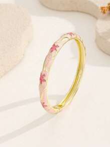 rundraw 1pc Fashionable New Bohemian Style Gold-Plated Enamel Bangle, Suitable For Girls And Women