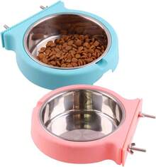 Kathson 2PCS Stainless Steel Dog Bowls Set Removable No Tip Puppy Food And Water Feeder Bowl Basic Metal Small Dog Bowls For Dogs Cats Rabbit Guinea Pigs Ferret FUOT - 粉紅色,藍色 - 查看 9