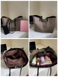 Khaki Tote Bag With Coin Purse, Fashion Minimalist Large Capacity Shoulder Bag With Magnetic Closure, Versatile Casual Handbag Suitable For Daily Use, Commuting, Work, School, Travel, Shopping - Khaki - View 9