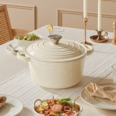 Nalupatio 4.5 QT Enamel Cast Iron Dutch Oven,Oval Dual Handle Pot With Lid, Pre-Seasoned, Non-Stick, All Stove Compatible, To 500°F, Great For Baking, Braising & Slow Cooking