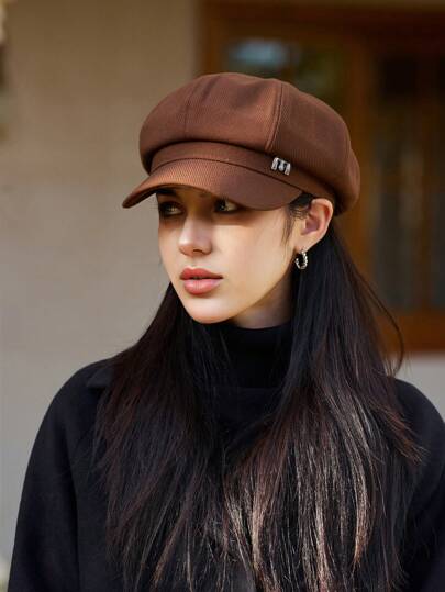 1pc Women's Casual Beret Hat, Cute & Versatile For Autumn/Winter, Pleated Design, Breathable, Face-Slimming, Painter Cap, Fashion , Suitable For Daily Commute, Outdoor Activities, Gatherings, Street Photography