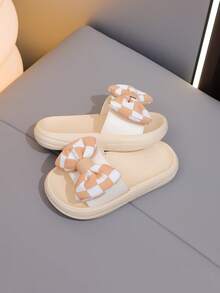 1双夏季新款蝴蝶结软底儿童女童幼儿家居拖鞋，旅行必备，儿童拖鞋 - 米色 - 查看 3