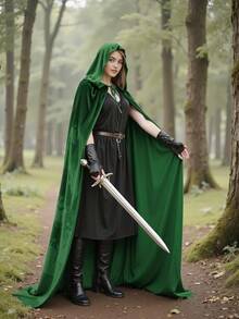 Black Witch Velvet Halloween Hooded Cape King Robe Outfit Renaissance Medieval Costume