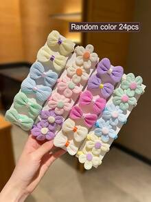 24个装多色蝴蝶结发圈，高弹力发绳，花朵发饰，甜美可爱风格，适合日常休闲佩戴和外出，秋季配饰套装，发饰，女士配饰，返校季头饰橡皮筋马尾辫发圈 - 彩色 - 查看 6