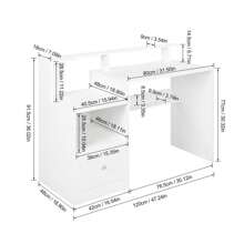 Jooli H Computer Desk With Drawer, 120x48cm Office Desk With Storage And Monitor Shelf,  PC Laptop Study Table For Home Office, White