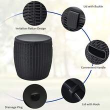 Lifezeal 9.5 Gallon 4-In-1 Patio Rattan Cool Bar Cocktail Table Side Table - Black - View 3