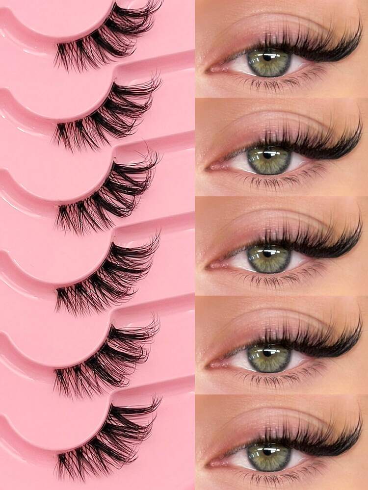 Asiteo 7 أزواج من رموش عين القطة الطبيعية الكرتونية الشفافة ذات الحزام القصير الناعم المصنوعة من الفرو الصناعي، مناسبة للاستخدام اليومي - رموش عيون القطة - مشاهدة 1