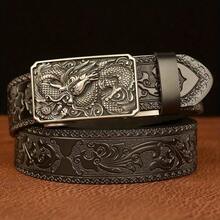 Western Cowboy Genuine Leather Belt Animal Print Belt - Men For Women Fashion Retro Waist Strap Decoration Floral Engraved For Jeans Belt,With Automatic Buckle Perfect Accessory For Business And Casual Accasions - 黑色銀色 - 查看 1