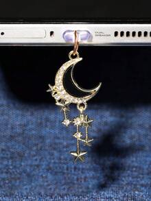 1/6pcs Set Rhinestone Moon Tassel Phone Dust Plug, Alloy Metal Pendant Accessories, High-End, Personalized, Fashionable, Elegant, Exquisite Romantic Y2K Style Pendant Decor - Multicolor - View 12