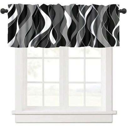 Black White Wave Valance Curtains For Windows, Modern Neutral Art Valance, Light-Filtering Polyester Machine Washable Home Decor, 18x60Inch, Valance For Kitchen Bedroom Living Room Office
