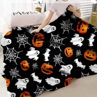 个性化蝙蝠与幽灵印花毛毯，适合送给朋友和家人的礼物，适用于沙发、床、旅行、客厅和家居装饰，柔软蓬松温暖的毛绒毛毯，适合所有季节