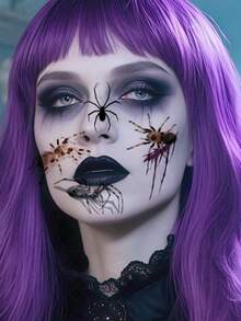 10张万圣节蜘蛛纹身恐怖僵尸蜘蛛网吸血鬼纹身临时逼真防水适用于女性万圣节派对节日派对恶作剧角色扮演化妆 - 彩色 - 查看 4