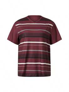 Women Y2k Fairy Grunge Striped Shirt Top Vintage Shorts Sleeve V Neck Goth Loose Fit T-Shirts Emo Gothic E-Girl Oversized Tees Tops Aesthetic Clothes Streetwear - 紅色 - 查看 4