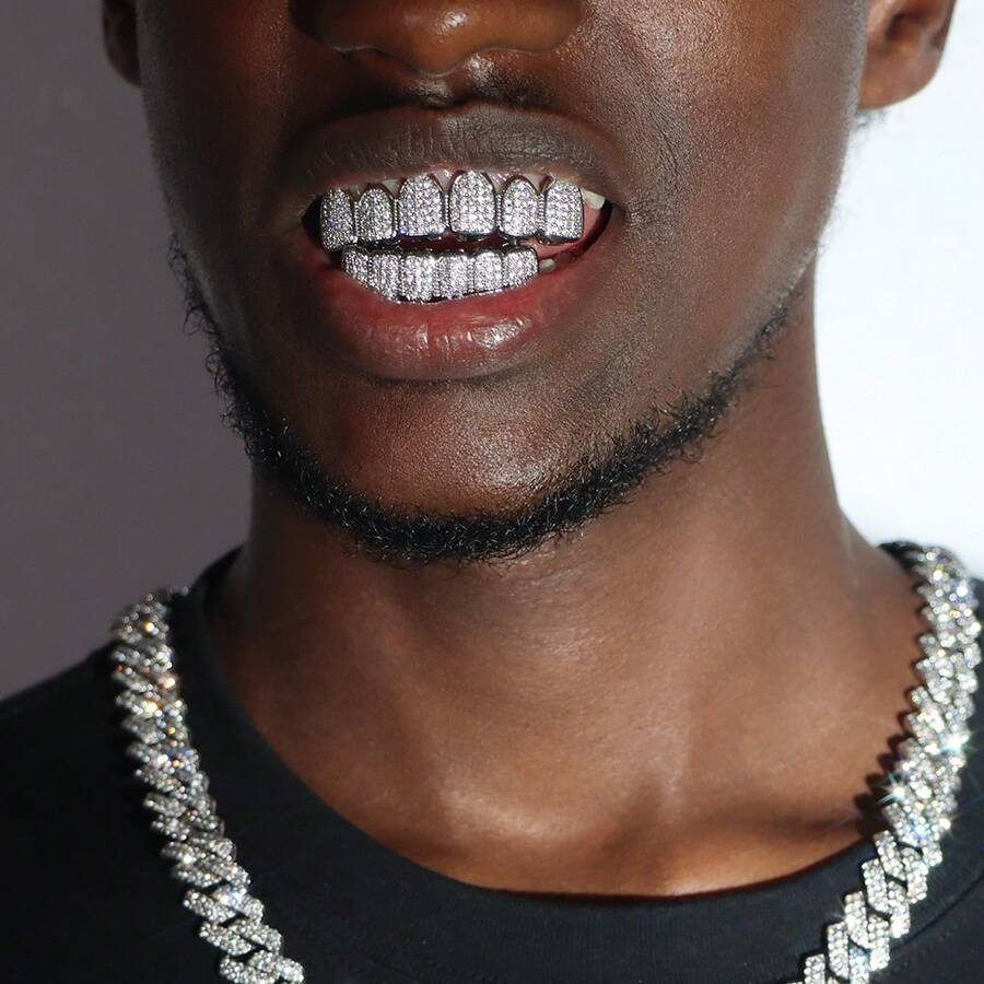 Hiphop 牙齿矫正套装 男女通用上下口银色牙齿矫正牙套可拆卸时尚牙齿身体饰品 - 牙齒 - 查看 1