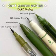4-Piece Retro Green Brush Pen Set - Compatible With Multiple Nib Types, Premium Quality, Quick-Dry Ink, Includes Gel Pen, Brush Pen, Sign Pen & Technical Pen, Perfect For Writing, Painting & Art Creation - 4 Red - View 1