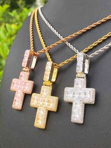 DUBSS 1 Piece Iced Out Fully Baguette Cross Necklace Pendant For Men Plated 5A Cubic Zirconia Hip Hop Jewelry - Cross - View 7