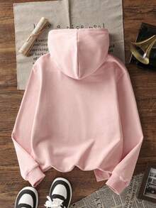 Bluza z kapturem dla nastolatek w kolorze różowym, z podszewką z polaru, 1 sztuka, odpowiednia dla młodzieży, na jesień/zimę, z długim rękawem