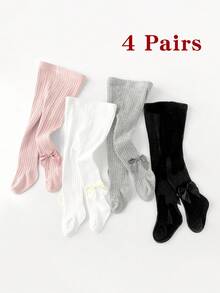 4 đôi tất quần legging trơn màu trơn cho bé gái và trẻ em mùa xuân và mùa thu - Nhiều màu - Xem 12