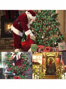 50/100/200pcs Christmas Confetti, Decorations For Christmas Trees And Wreaths, Confetti Parties, Green Leaves And Red Berries Sprinkled On The Table, Confetti, Suitable For Winter Christmas Party Supplies Decoration