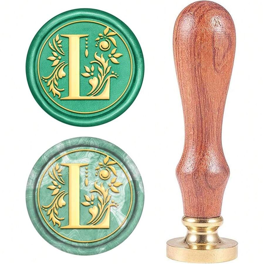 New1  Letter L Wax Seal Stamp 25mm Vintage Alphabet Initial Sealing Wax Stamps Retro Removable Brass Head  Wooden Handle For Wedding Invitations Envelope Thanksgiving Christmas Halloween Party - 影像顏色 - 查看 1