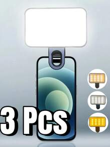3 bucăți de lumină inelară reglabilă pentru selfie în 3 culori, potrivită pentru telefon mobil, cameră, videoconferință, lumină de umplere pentru streaming live, laptop, machiaj și selfie cu clip, lampă LED mini portabilă, reîncărcabilă USB