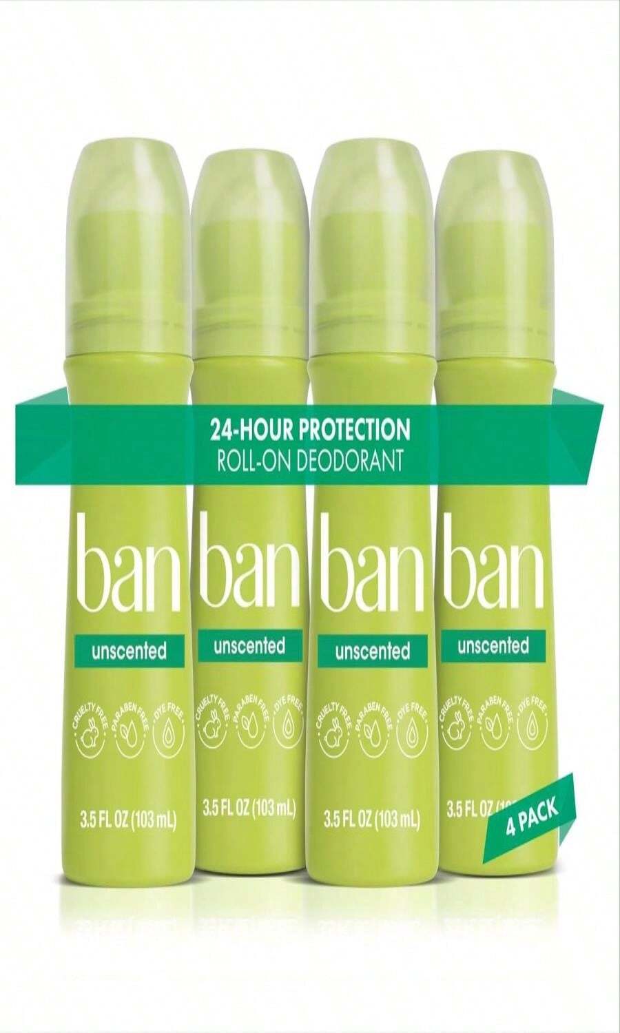 Ban Invisible Roll-On Antiperspirant Deodorant For Women And Men, 24-Hour Underarm Odor &Amp; Sweat Protection, Unscented, 35 Oz, Pack Of 2