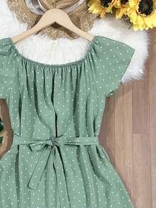 Floral Polka Dots With Belt Ruffle Hem Beach Women's Fashion - 薄荷綠 - 查看 2
