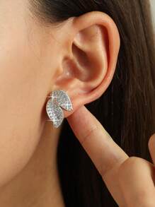 1 Paar elegante, atmosphärische Blatt-förmige Ohrringe für Frauen, geeignet für Alltag, Feste, Hochzeiten, Kupfer mit kubischem Zirkonia, Geschenkschmuck