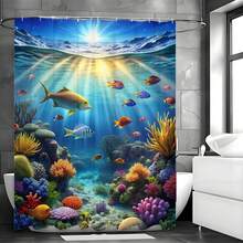 Underwater World Seaweed Coral Fish Shower Curtain, Bathroom Drative Shower Curtain, Waterproof Shower Curtain With Hooks