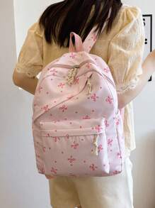 1个可爱学院风双肩包，蝴蝶结设计，带笔记本电脑隔层和可调节肩带，休闲轻便旅行包，适合女孩/青少年/学生/毕业生，是日常使用、外出、旅行、上学和返校的理想之选。 - 粉色 - 查看 7