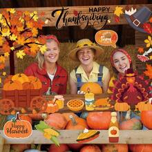 1/20/21 件感恩节派对照片道具用品，秋季感恩节火鸡南瓜枫叶设计手持照片道具和相框，适用于感恩节派对用品 - 彩色 - 查看 3