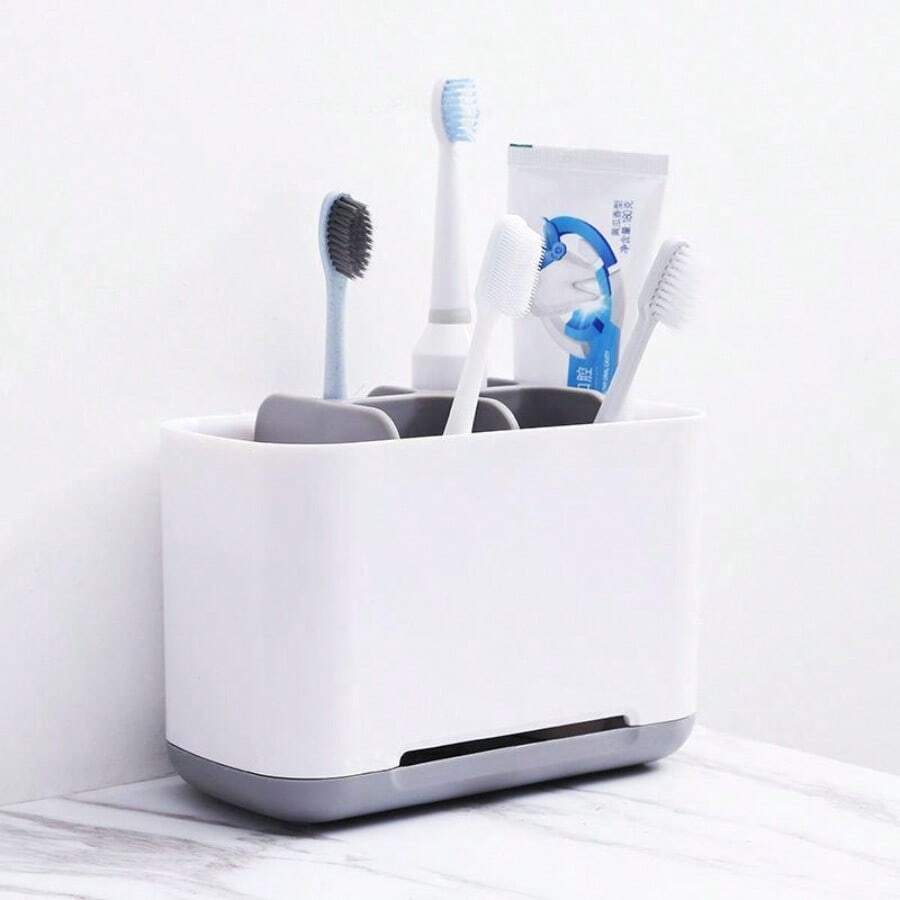 Home Toothbrush Bathroom Toothpaste Detachable Holder Desktop Storage Box With Drainage Bathroom Organizer Storage Rack - Grey - View 1