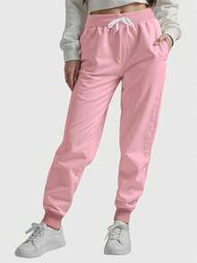 Women's Round Neck Sweatshirt And Comfort Flannel Pants Set - 粉色 - 查看 4