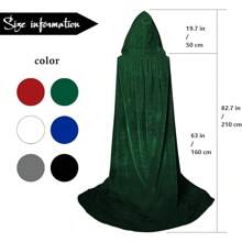 Black Witch Velvet Halloween Hooded Cape King Robe Outfit Renaissance Medieval Costume