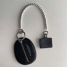 1 件黑色 PU 皮革钥匙扣袋，配时尚银色珠链装饰，迷你多用途袋，贴心的节日礼物 - 黑色 - 查看 7