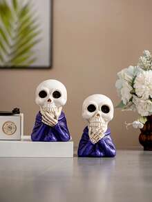 1 Stück Halloween gruselige Harz Deko lachender Schädel Ornament, unheimliche Atmosphäre Feier Dekoration Geschenk, Vintage Stil, geeignet für Spiele, Malerei, Küche, DIY, Abschluss, Büro, Möbel für Zuhause