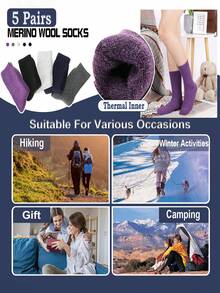 3/5 perechi de șosete termice pentru drumeții din lână merinos - șosete calde, groase, care absorb umezeala până la jumătatea gambei, unisex - esențiale pentru activități în aer liber