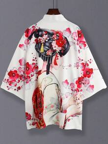 艺术个性化披肩薄款休闲外套，日式宽松和服蝙蝠袖夏季轻薄宽松罩衫，节日或团体表演装
