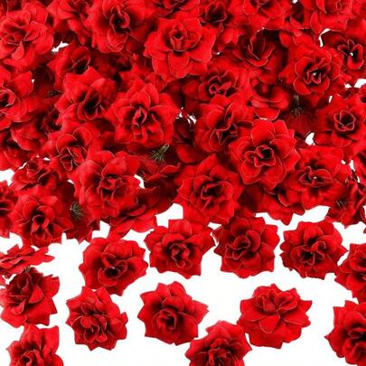 5/10/15/20/25/30/50pcs Small Red Artificial Flower Silk Rose Head Christmas Tree Decoration 1.77 Inches (About 4.5 Cm) Loose Mini Silk Fake Rose Bud DIY Suitable For Christmas Decoration, Handicrafts, Wedding Decoration Center Decoration, Bridal Party, Flower Wall Decoration Home Decoration