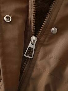 女士加厚保暖内衬派克大衣，冬季保暖外套，可调节腰绳连帽拉链夹克，带2个口袋（其中2个为假口袋），滑雪服