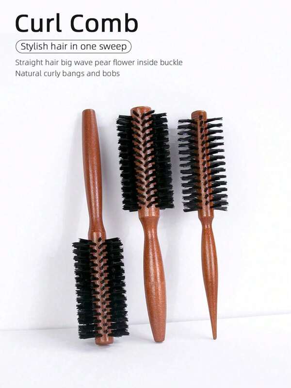 Peigne de coiffure en soies de sanglier pour tous types de cheveux, brosse ronde professionnelle de salon pour brushings et boucles - brosse de coiffure de salon, idéale pour les brushings, le volumisage et la texturisation, le lissage et le bouclage à double usage