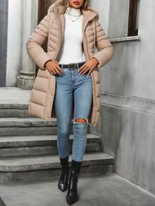 Giolshon Women's Fashionable Portable Down Jacket With Faux Fur Collar And Hood, Essential Warm Outerwear For Autumn/Winter - Apricot - View 6