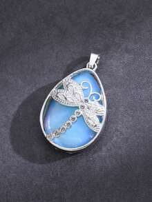 1pc Vintage Natural Crystal Semi-Precious DIY Dragonfly Purple Crystal Pendant, Primitive Dowsing Necklace Pendant (Natural Stone Color And Patterns May Vary Slightly)