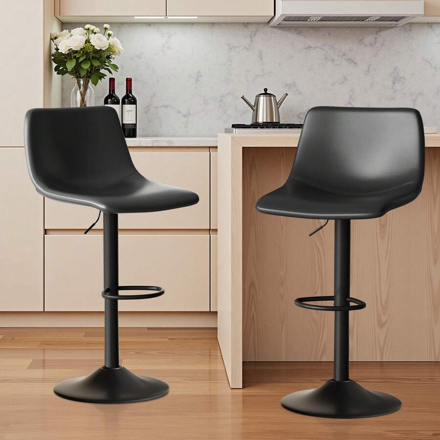 Nalupatio Lot de 2 tabourets de bar, tabourets de bar réglables en hauteur• chaises de cuisine avec repose-pieds • chaises pivotantes • rotatif à 360° assemblage facile
